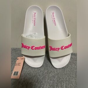 Juicy Couture Whimsey Logo White Slide Sandals with Pink Lettering size 10